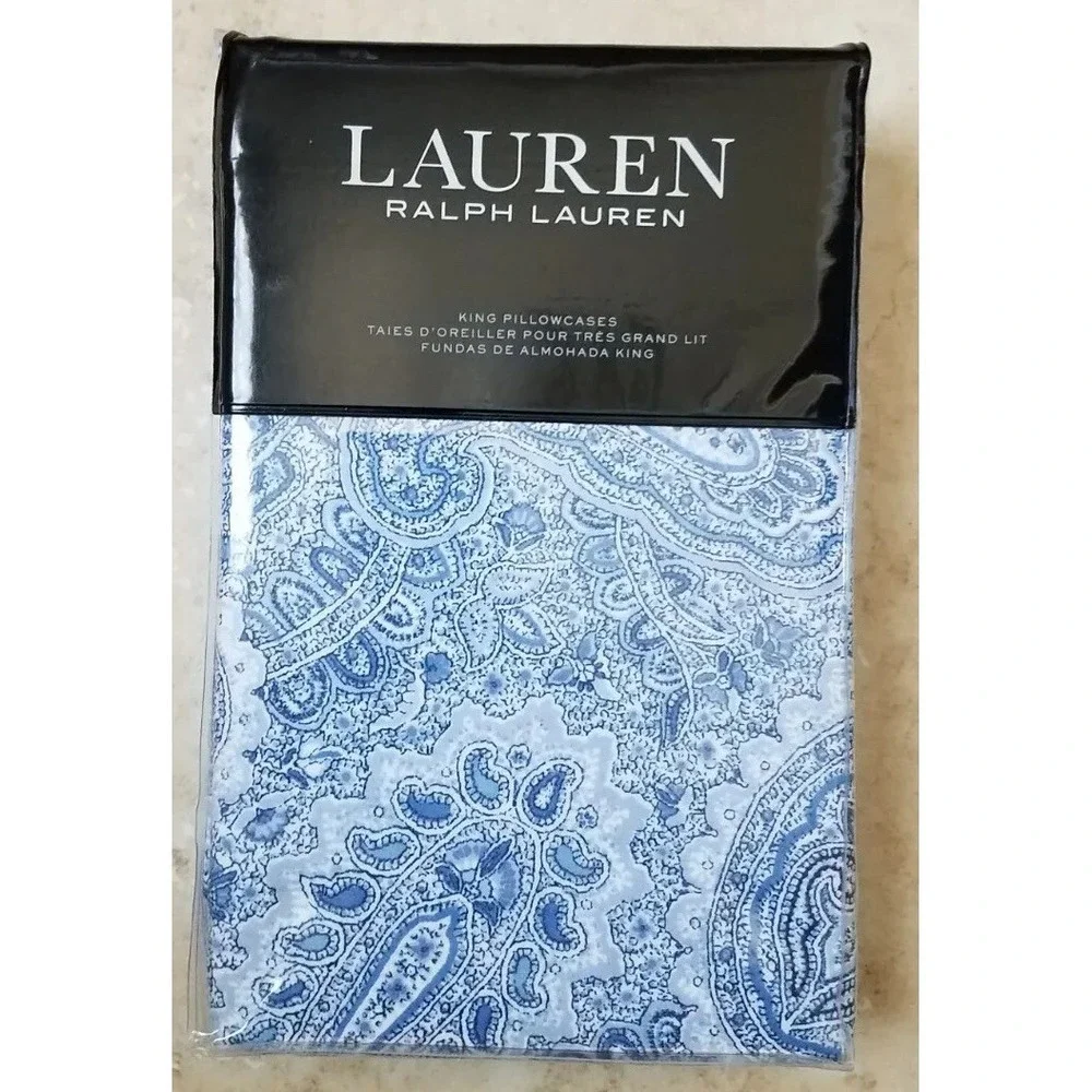 Ralph Lauren Lauren Flannel‎ KING Pillowcases Set of 2 Bantry Paisley Blue NEW